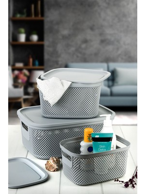 Pazarika 3 Boy Çok Amaçlı Kapaklı Sepet Kutu Organizer / Xl Çamaşır Sepeti - L Banyo Sepeti - M Organizer