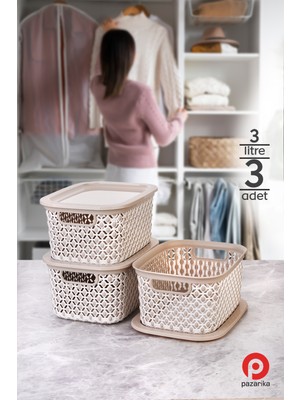 Pazarika 6 Adet 7 Lt Krem Çok Amaçlı Dolap Içi Düzenleyici Kapaklı Kutu, Dekoratif Saklama Kutusu