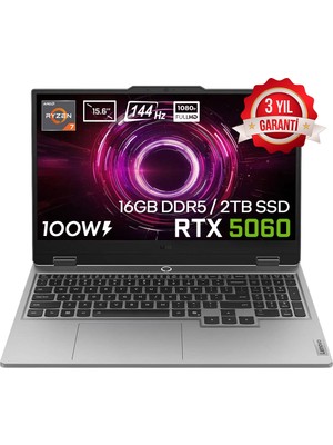 Lenovo LOQ 15AHP10 AMD Ryzen 7 250 16GB DDR5 2TB SSD RTX 5060 8GB 100W 15.6 inç Full HD 144Hz IPS FreeDos Gaming Laptop (83JG008UTRv1)