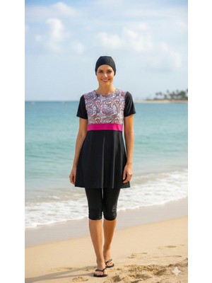 Adel Swimwear Boneli Yarım Tesettür Mayo - Büyük Beden