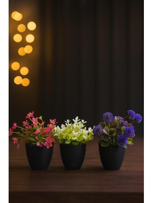 “3’lü Yapay Saksılı Çiçek Serisi – Ev & Ofis Dekoratif Çiçek”