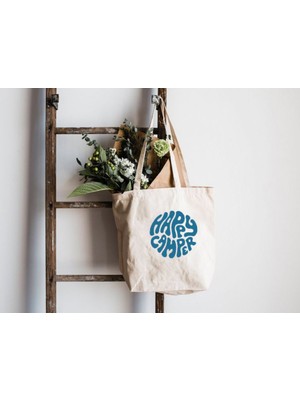 Giftora Happy Camper Baskılı Körüklü Kanvas Çanta