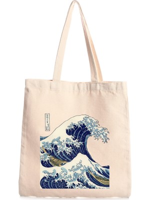 Giftora Kanagawa Baskılı Kanvas Çanta