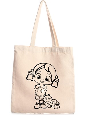 Giftora Kız ve Kaplumbağa Baskılı Kanvas Çanta