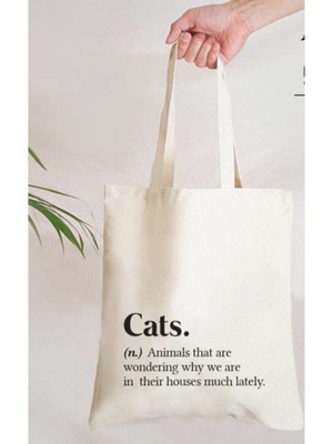 Giftora Cat Baskılı Ham Bez Omuz Çantası