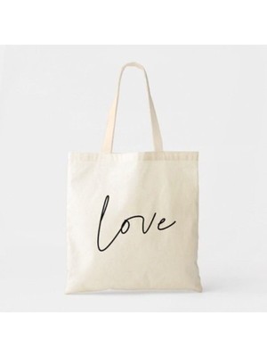 Giftora Love Baskılı Minimal Ham Bez Omuz