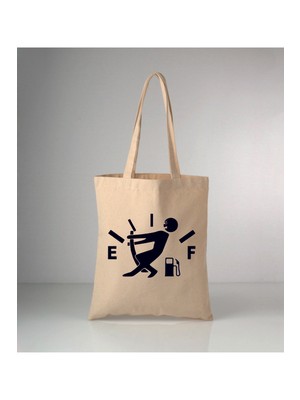 Giftora Araç Yakıt Ibresi Baskılı Ham Bez Omuz Çantası