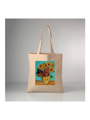 Giftora Van Gogh Ayçiçekleri Baskılı Ham Bez Çanta 35X40 cm