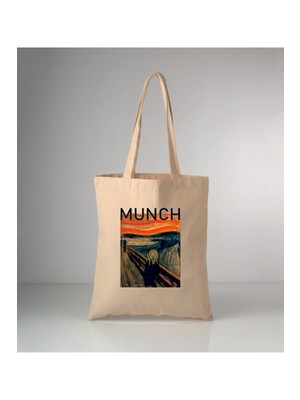 Giftora Munch Çığlık Baskılı Ham Bez Omuz Çantası 35X40 cm