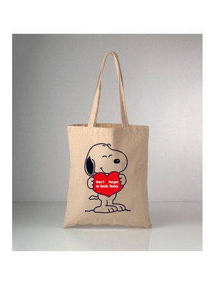 Giftora Hayvanlarımız Snoopy-Y Baskılı Ham Bez Omuz Çantası 35X40 cm