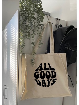 Giftora All Good Day Baskılı Körüklü Kanvas Çanta