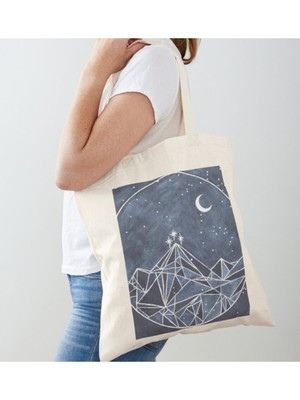 Giftora Yıldız - Gökyüzü Tasarımlı Ham Bez Omuz Çantası