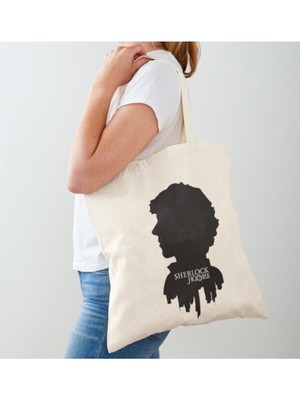 Giftora Sherlock Holmes Silüet Ham Bez Çanta