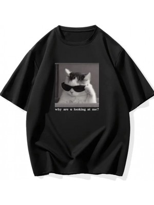 Marsilyan- Baskılı Oversize Bisiklet Yaka Tshirt