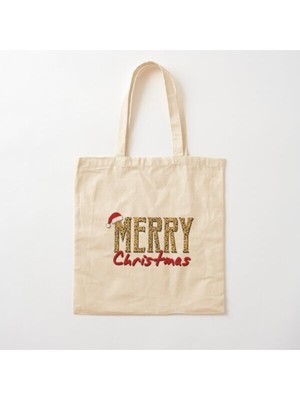 Giftora Merry Christmas Baskılı Ham Bez Omuz