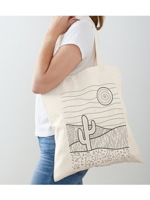 Giftora Çizgi Tasarım Katüs Çöl Baskılı Ham Bez