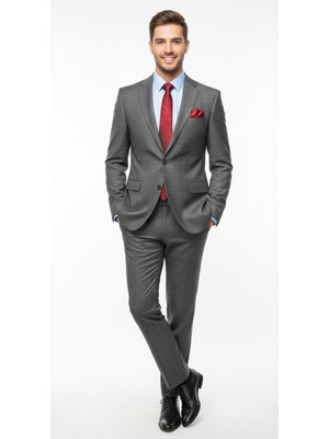 Presto Erkek 4 Drop Regülar Ekose Takım Elbise Siyah 479-001