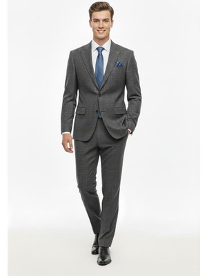 Presto Erkek Klasik Ekose Takım Elbise 6 Drop Lacivert 667-200