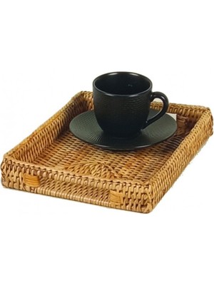 Baolgi Hasır Küçük Dikdörtgen Tepsi Naturel 22x17x3 cm