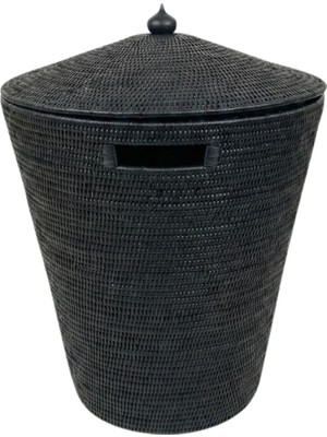 Baolgi Hasır 3'lü Çamaşır Sepetİ Kapaklı Siyah Renk