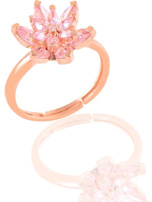 Söğütlü Silver Gümüş Rose Taşlı Nilüfer Lotus Çiçeği Yüzük