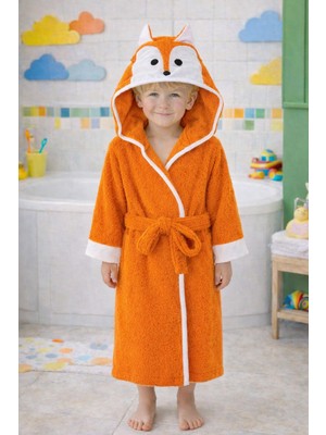 Ely Parker Kapşonlu Çocuk Bornoz Pamuklu Turuncu Tilki Hayvan