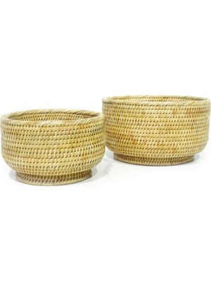 Baolgi Antoine 2'Li Yuvarlak Hasır Sepetler Naturel 20x12 - 25x14 cm