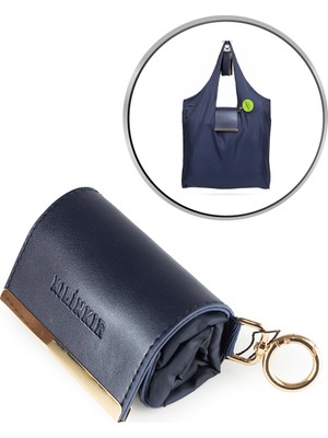 İmaks Saten Kumaş Katlanır Rulo Pratik Çıtçıtlı Kapsül Alışveriş Market Plaj Cep El / Kol Çantası Lacivert K004
