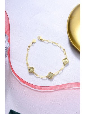 925 Ayar Gümüş Altın Kaplama Üç Yonca Ataç Zincirli Bileklik