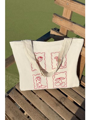 Giftora Kovboy Pinterest Desenli Bez Çanta - Sanatsal Kanvas Omuz Çantası - Kadın Alışveriş Çantası