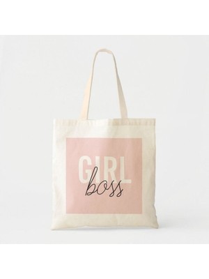 Giftora Girl Boss Baskılı Ham Bez Omuz Çantası