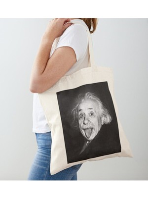 Giftora Albert Einstein Baskılı Ham Bez Omuz