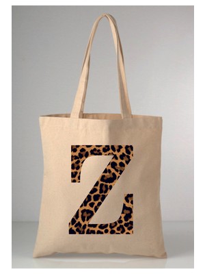 Giftora Leopar Desenli Z Harfi Baskılı Ham Bez 35X40 Ekru Omuz Çantası