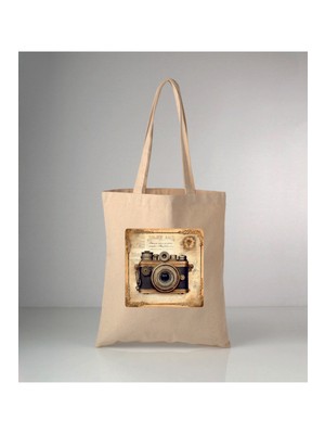 Giftora Fotoğraf Makinası Baskılı Ham Bez 35X40 Omuz Çantası