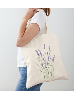 Giftora Lavanta Baskılı Ham Bez Omuz Çantası -