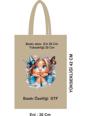 Giftora 46 Tel Dtf Baskılı Saplı Bez Poşet – 30X42 cm Ham Bez