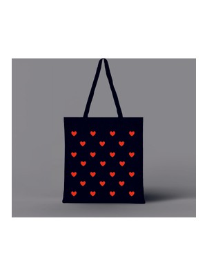 Giftora Kalp Baskılı Ham Bez Siyah Omuz Çantası