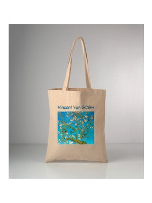 Giftora Van Gogh Badem Çiçekleri Baskılı Ham Bez Çanta 35X40 cm