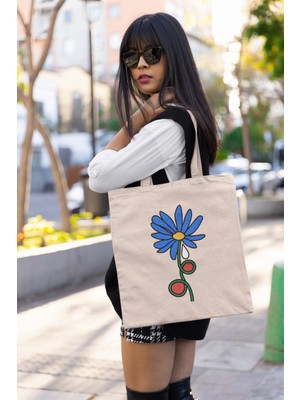 Giftora Mavi Çiçek Baskılı Bez Çanta
