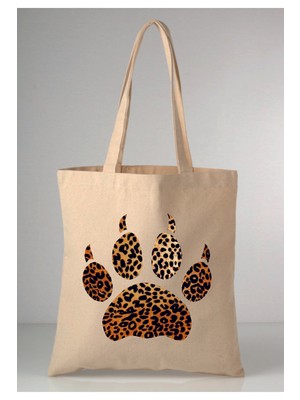 Giftora Leopar Pençesi Desenli Baskılı Ham Bez 35X40 Ekru Omuz Çantası