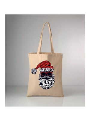 Giftora Noel Baba Yeni Yıl Christmas Baskılı Ham Bez Omuz Çantası
