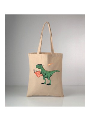 Giftora Hayvanlarımız Dinazor Baskılı Ham Bez Omuz Çantası 35X40 cm