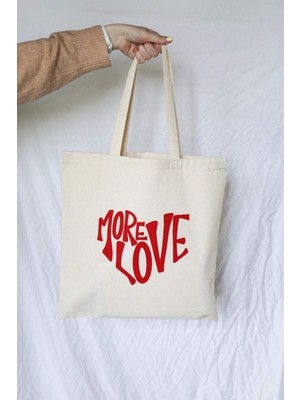 Giftora More Love Baskılı Ham Bez Omuz Çantası