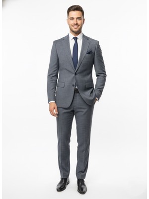 Presto Erkek 4 Drop Regülar Piti Kare Ekose Takım Elbise Lacivert 481-200