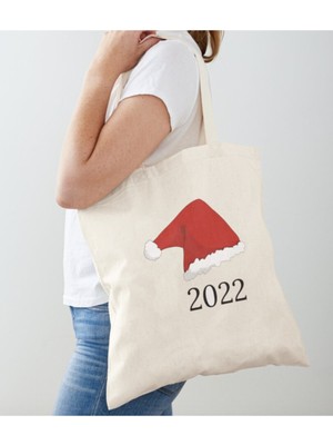 Giftora 2022 Happy New Year Tasarımlı Ham Bez Omuz Çantası
