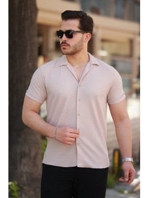 Marsilyan- Erkek Ottoman Kumaş Apaj Yaka Kısa Kollu Gömlek
