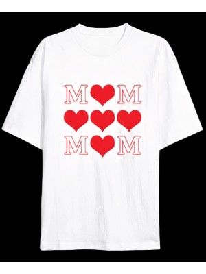 Marsilyan- Anneler Gününe Özel Tasarım Mom Kalp Baskılı Tshirt