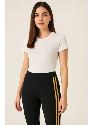 Marsilyan- Yanı Sarı Şeritli Her Gardıropta Olması Gereken Tayt - Lacivert