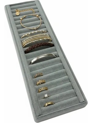 Megass Dekor Süet Kumaş Gri Renk 11/34 cm Sosisli Bileklik&kelepçe Yüzük Tablası