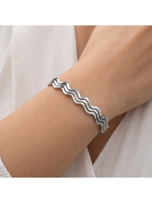 Yush Aksesuar Dalga Desenli Çelik Kelepçe Bileklik